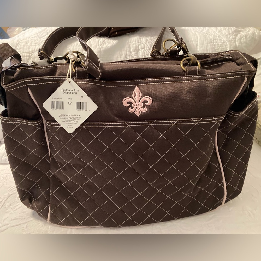 Kalencom New Orleans Chocolate Tote Diaper Bag with Fleur-de-Lis design. NWT